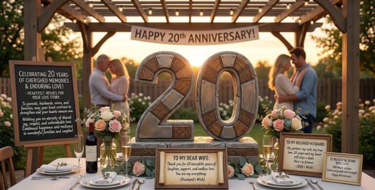Heartfelt 20th Anniversary Wishes — For Husband, Wife, Parents & Every Love Story